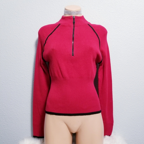 Vintage 90's 2000's Y2k red zipper club shirt top blouse LARGE - Picture 1 of 7